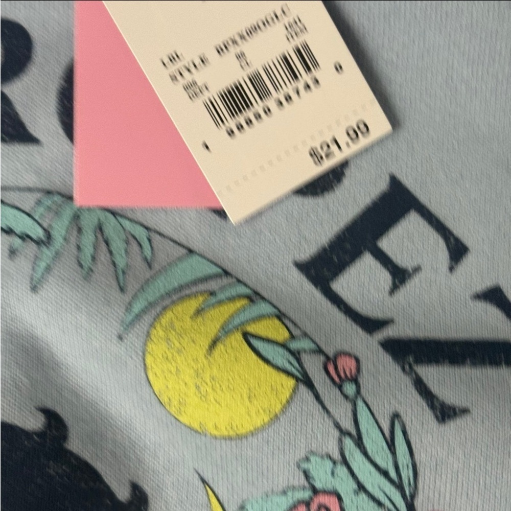 BETTY BOOP ST. TROPEZ BABY BLUE TROPICAL VACATION GRAPHIC CREWNECK SWEATSHIRT XS - Picture 5 of 5